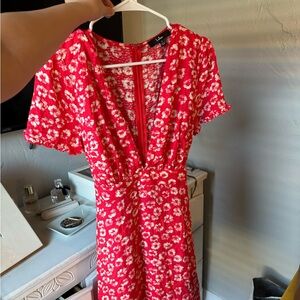 Lulu's Red Floral Wrap Midi Sundress